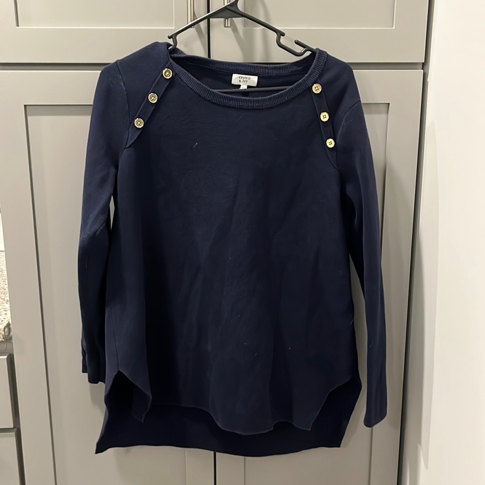 Navy Sweater with Gold buttons